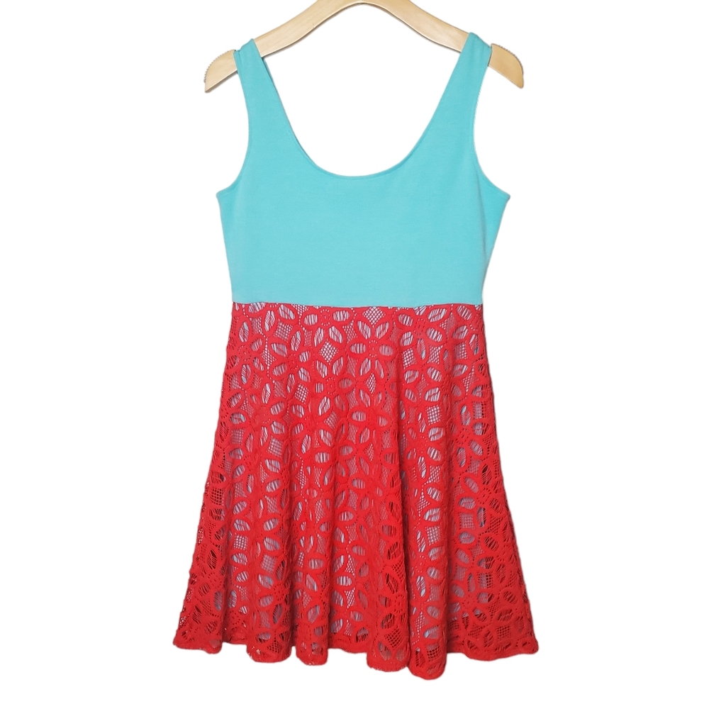 Judith March | Tank Mini Dress | Blue Red Lace | M
